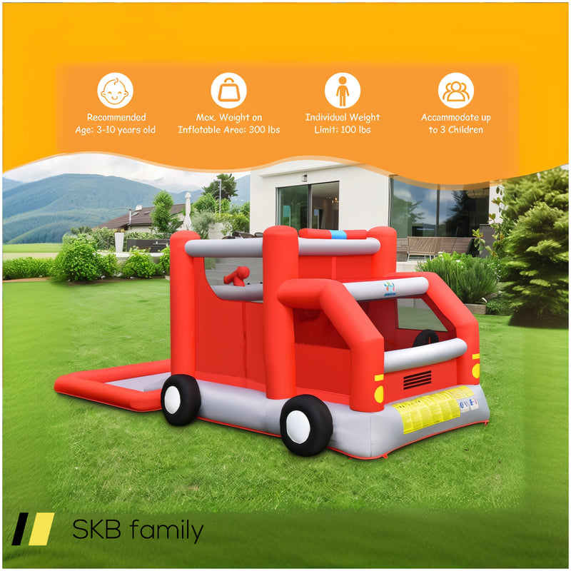 Fire Truck Themed Inflatable Castle Water Park Kids Bounce House Without Blower 240515-229211