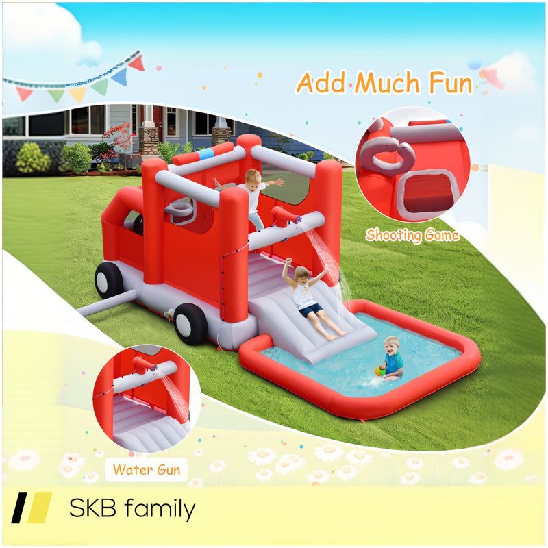 Fire Truck Themed Inflatable Castle Water Park Kids Bounce House Without Blower 240515-229211