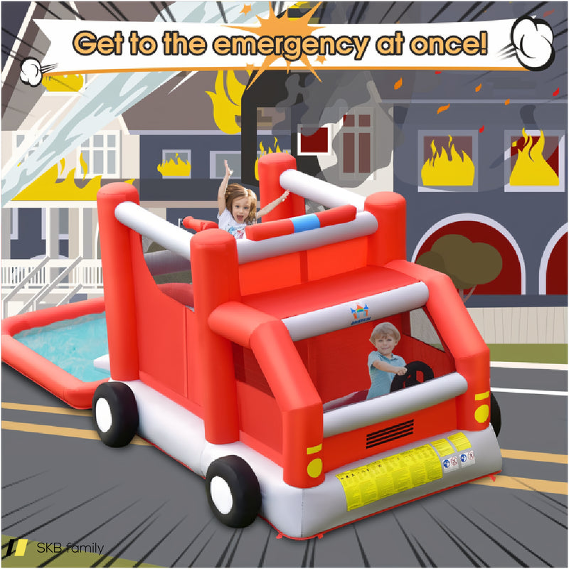 Fire Truck Themed Inflatable Castle Water Park Kids Bounce House Without Blower 240515-229211