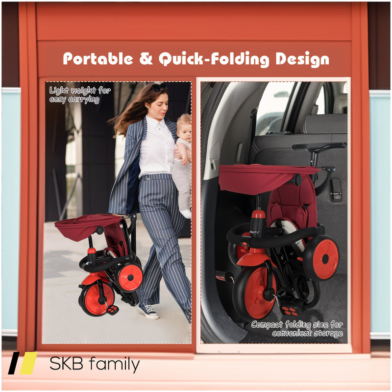 6-In-1 Foldable Baby Tricycle Toddler Stroller With Adjustable Handle 240515-229215