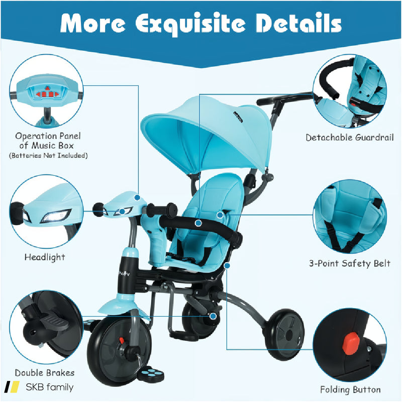 6-In-1 Foldable Baby Tricycle Toddler Stroller With Adjustable Handle 240515-229215