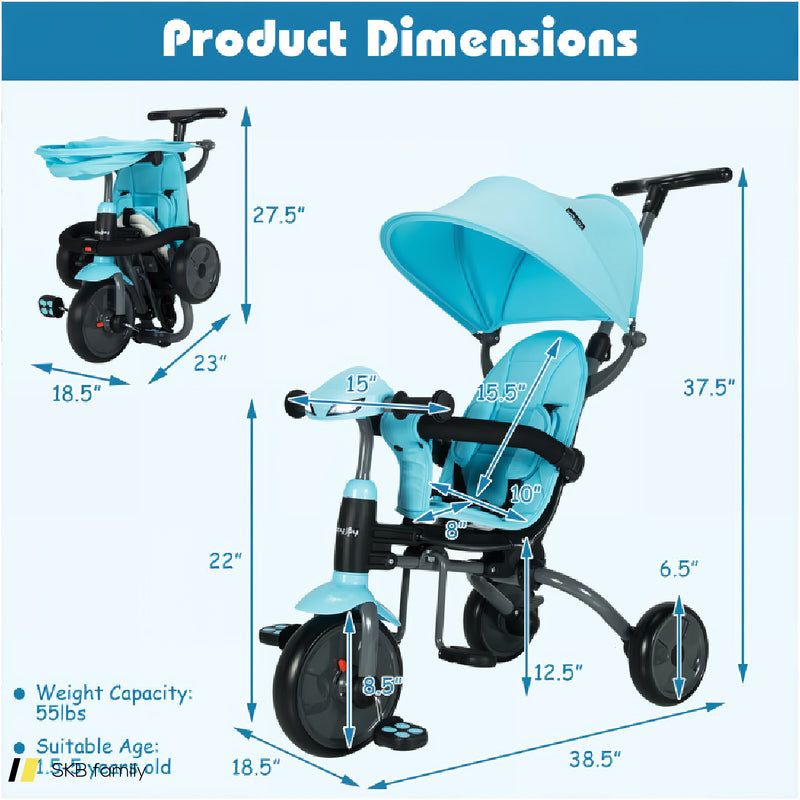 6-In-1 Foldable Baby Tricycle Toddler Stroller With Adjustable Handle 240515-229215