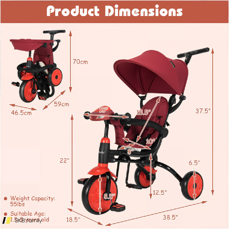 6-In-1 Foldable Baby Tricycle Toddler Stroller With Adjustable Handle 240515-229215