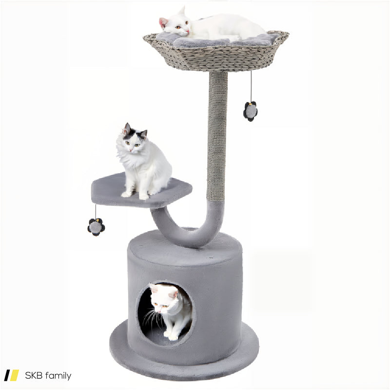 42 Inch Tall Cat Tower With Curved Metal Supporting Frame For Large And Small Cats 240515-229216