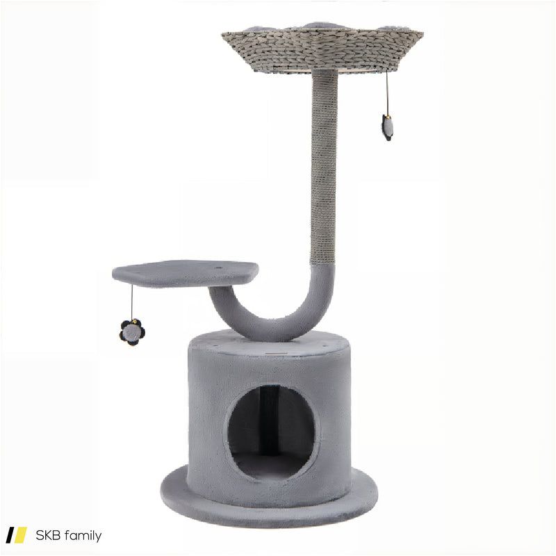 42 Inch Tall Cat Tower With Curved Metal Supporting Frame For Large And Small Cats 240515-229216