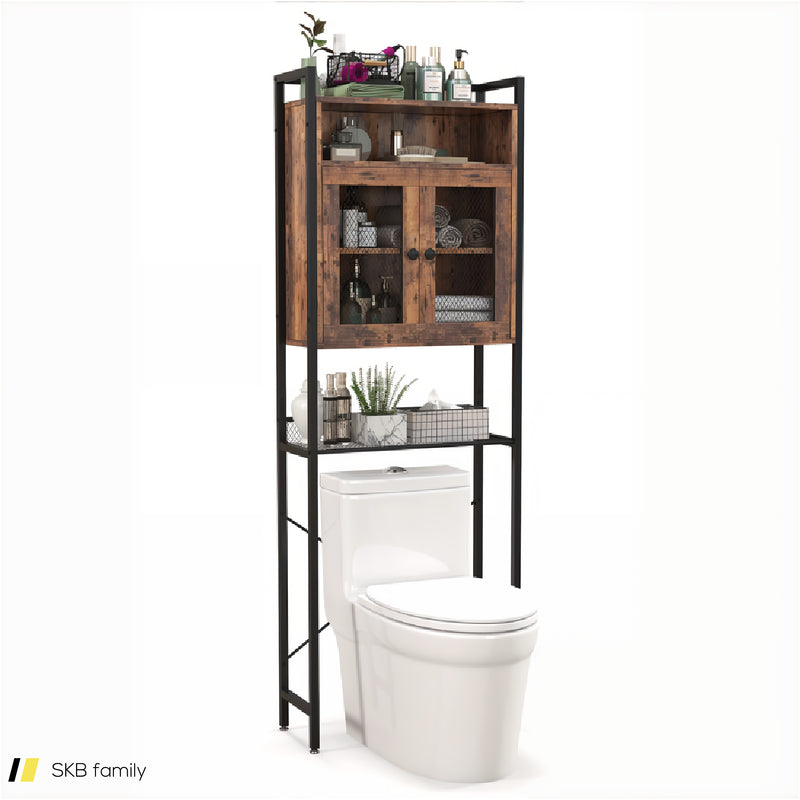 Over-The-Toilet Storage Cabinet With Heavy-Duty Metal Frame 2-Door Freestanding 240615-229217