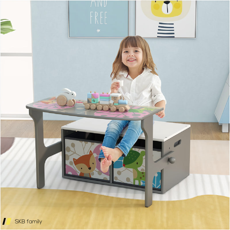 3 In 1 Kids Convertible Activity Bench With 2 Removable Fabric Bins 240515-229219