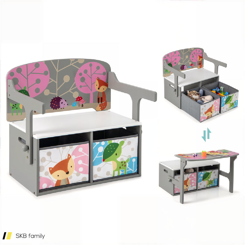 3 In 1 Kids Convertible Activity Bench With 2 Removable Fabric Bins 240515-229219