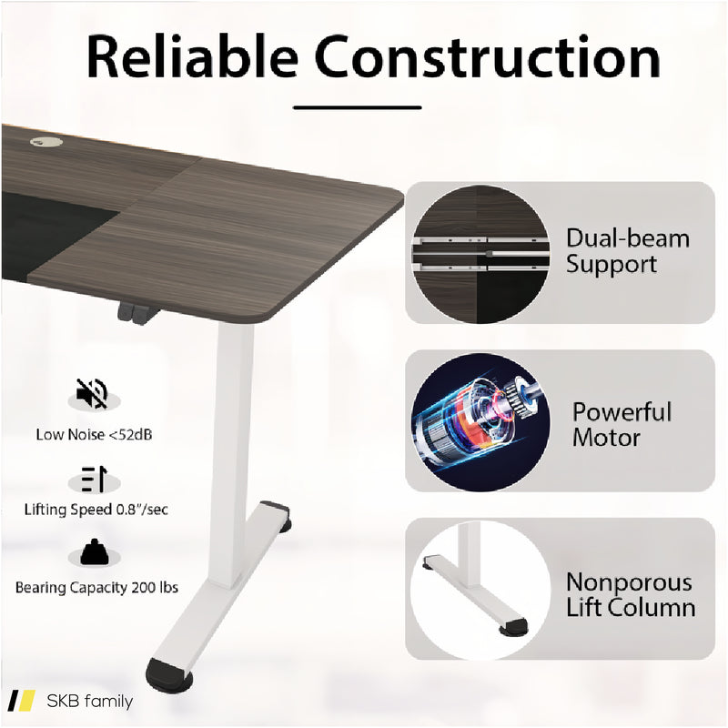 55 Inch Electric Height Adjustable Office Desk With Hook 240515-229220