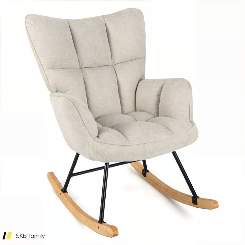 Linen Nursery Rocking Chair With High Backrest And Padded Armrests 240515-229223