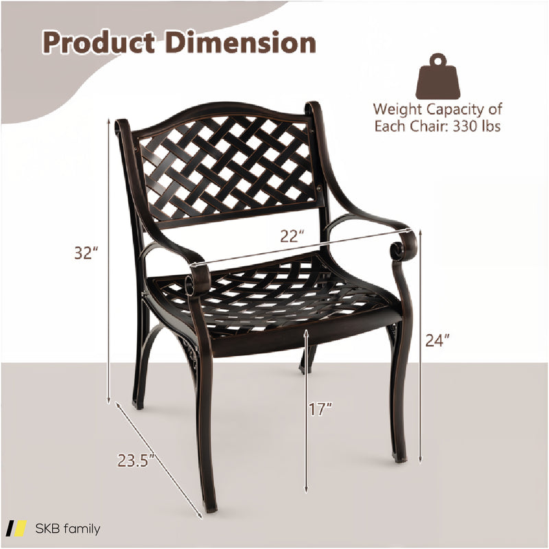 Cast Aluminum Patio Chairs Set Of 2 Dining Chairs With Armrests Diamond Pattern 240515-229226