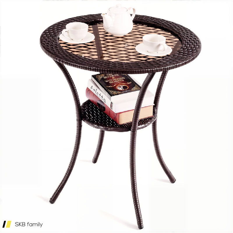 Round Rattan Wicker Coffee Table With Lower Shelf 240515-229227