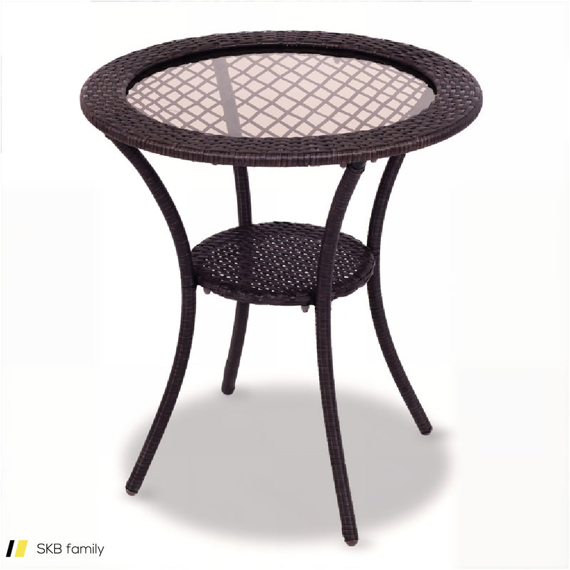 Round Rattan Wicker Coffee Table With Lower Shelf 240515-229227