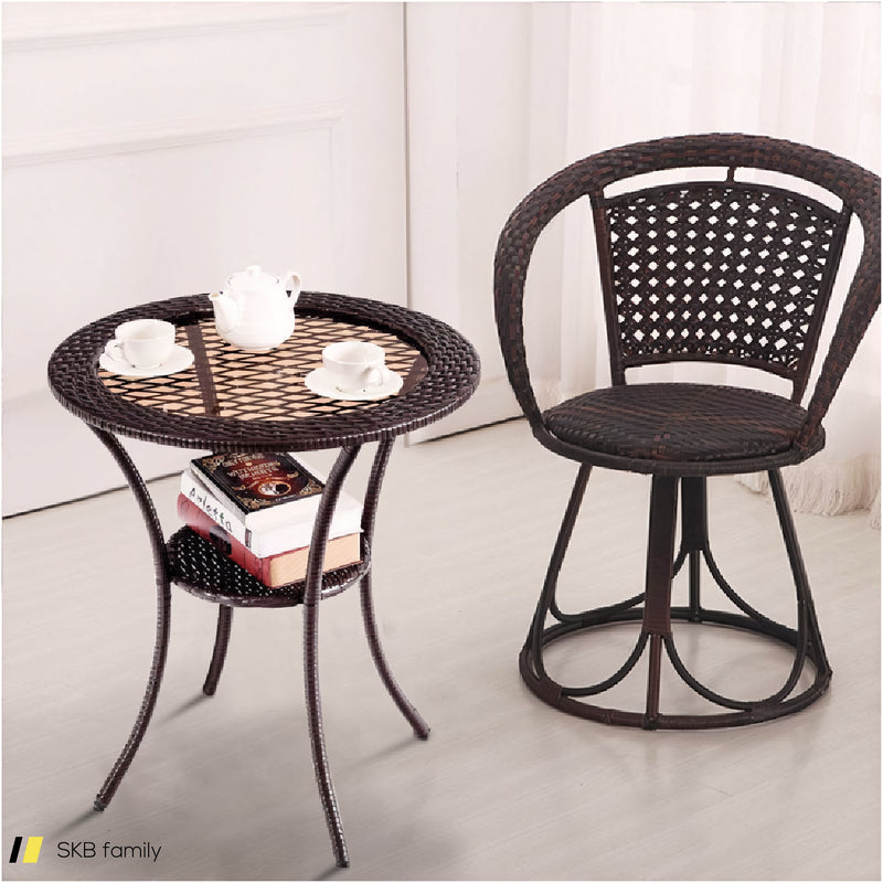 Round Rattan Wicker Coffee Table With Lower Shelf 240515-229227