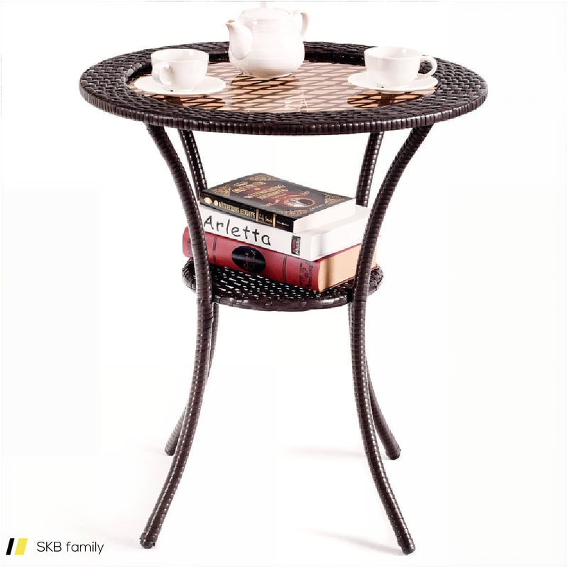 Round Rattan Wicker Coffee Table With Lower Shelf 240515-229227