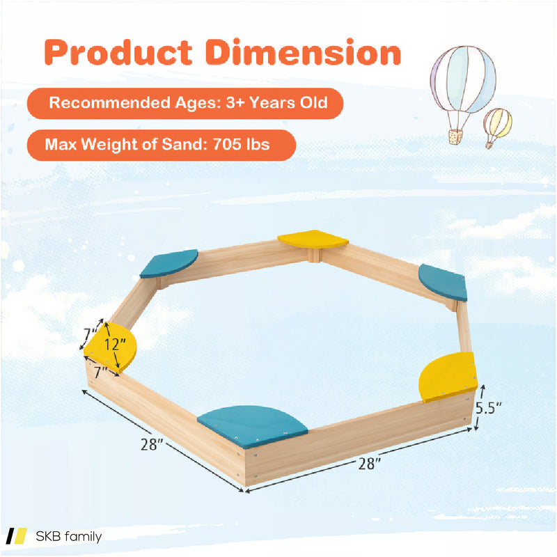 Outdoor Solid Wood Sandbox With 6 Built-In Fan-Shaped Seats 240515-229228