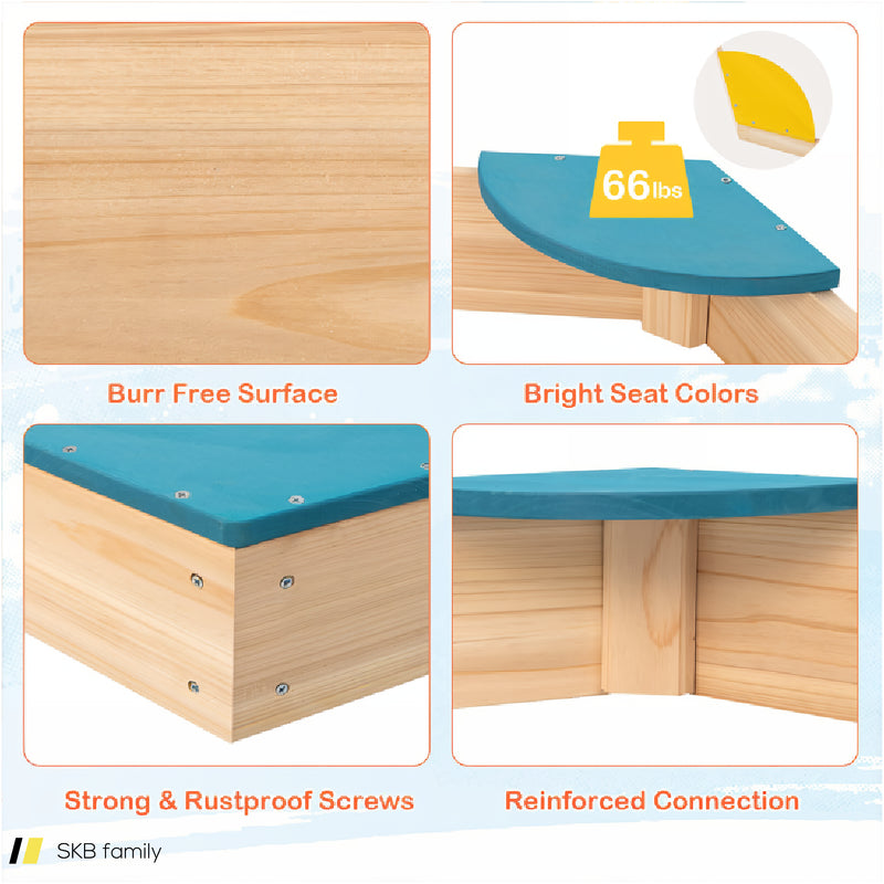 Outdoor Solid Wood Sandbox With 6 Built-In Fan-Shaped Seats 240515-229228