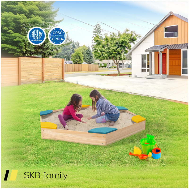 Outdoor Solid Wood Sandbox With 6 Built-In Fan-Shaped Seats 240515-229228