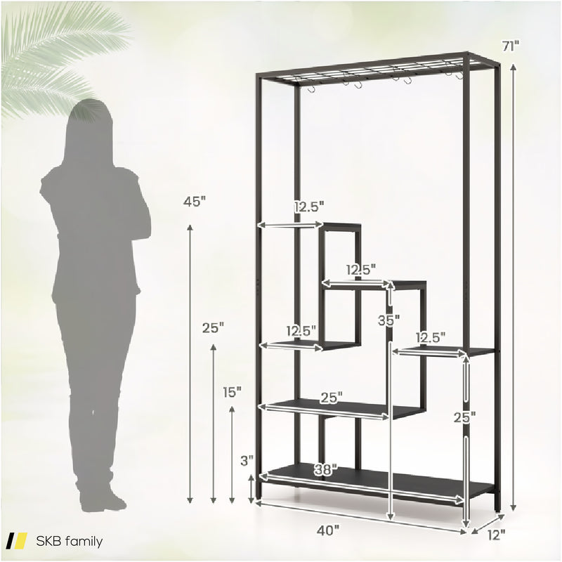 6-Tier Tall Plant Stand 71&Quot; Metal Indoor Plant Shelf With 10 Hanging Hooks 240515-229231