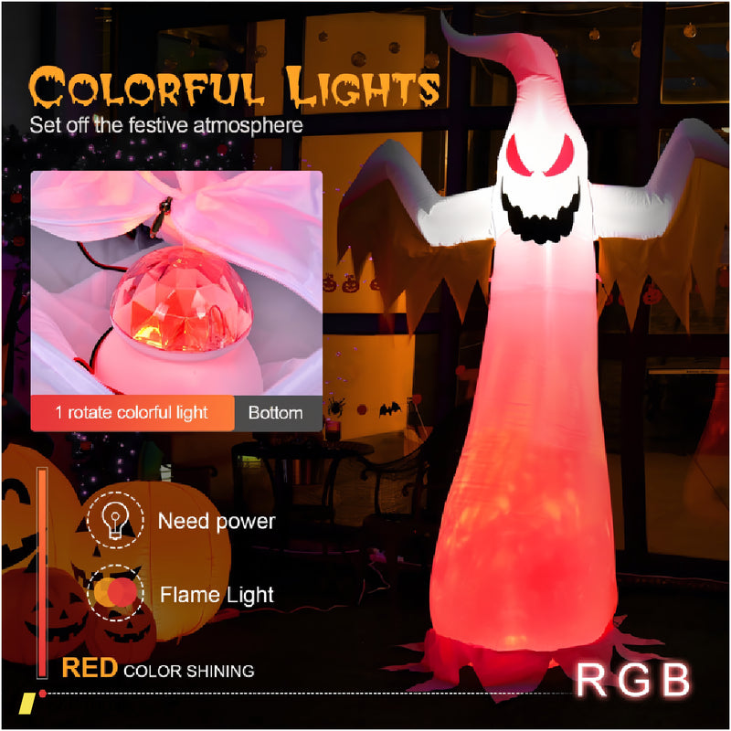 8 Feet Halloween Inflatable Ghost With Rotatable Flame Led Lights 240515-229234