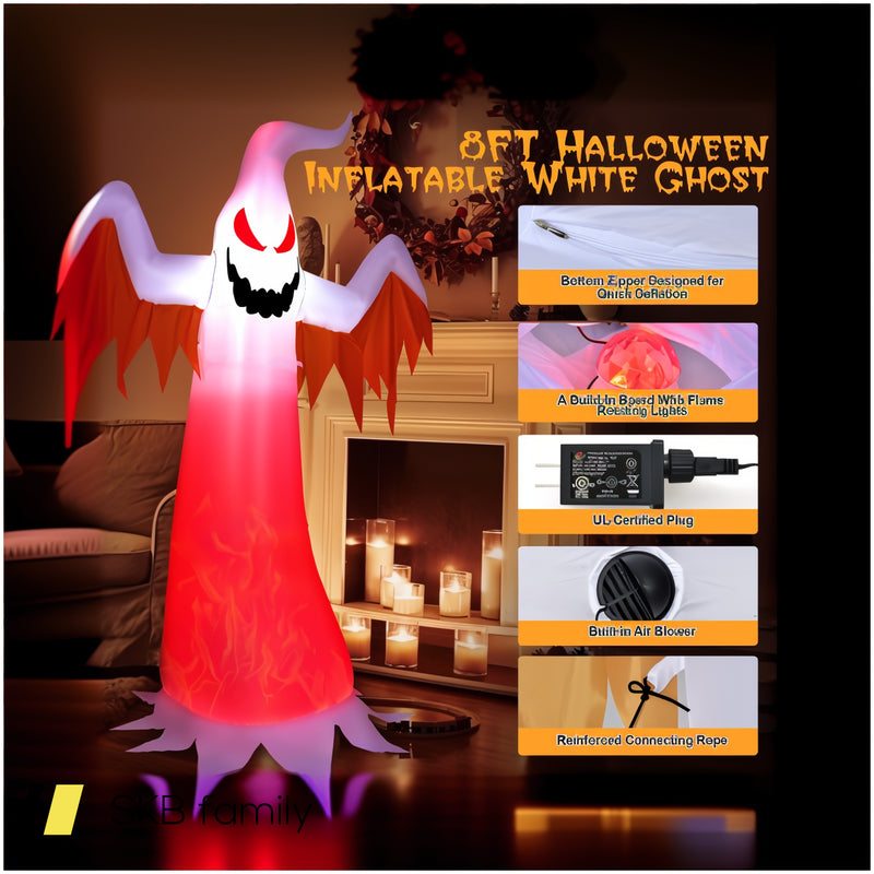 8 Feet Halloween Inflatable Ghost With Rotatable Flame Led Lights 240515-229234