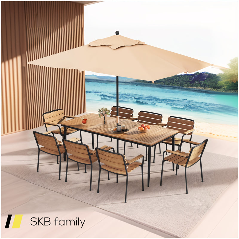 79&Quot; Acacia Wood Outdoor Dining Table For 8 With 1.9&Quot; Umbrella Hole 240515-229235