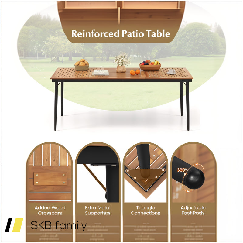 79&Quot; Acacia Wood Outdoor Dining Table For 8 With 1.9&Quot; Umbrella Hole 240515-229235