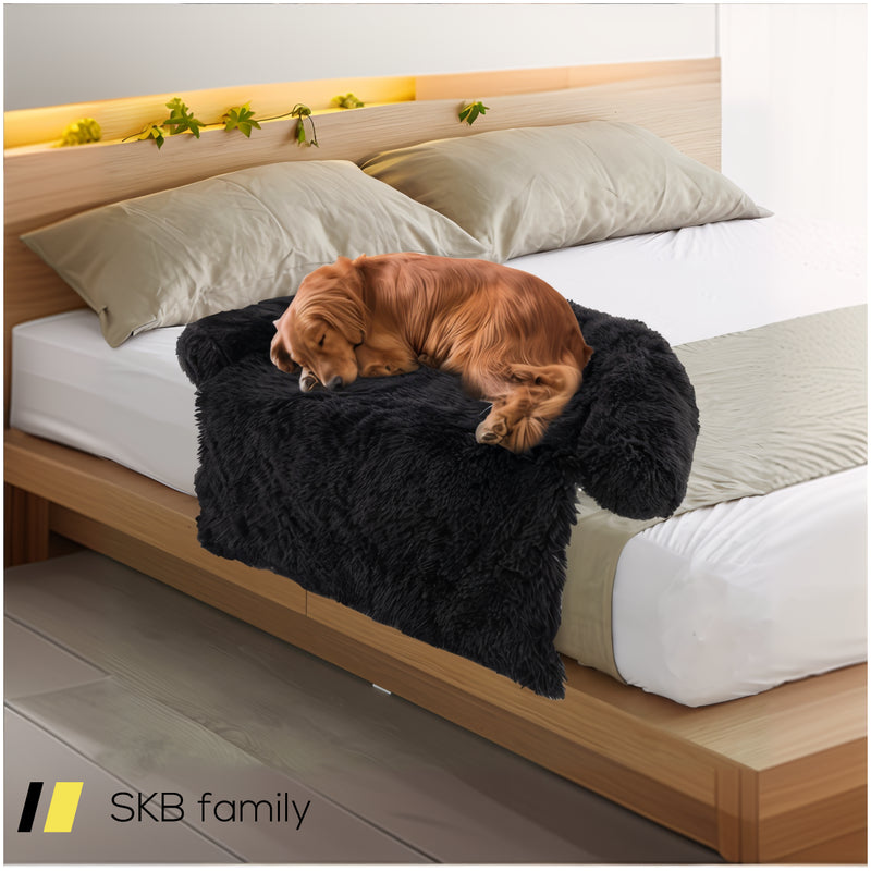 Black Plush Calming Dog Couch Bed With Anti-Slip Bottom 240515-229237