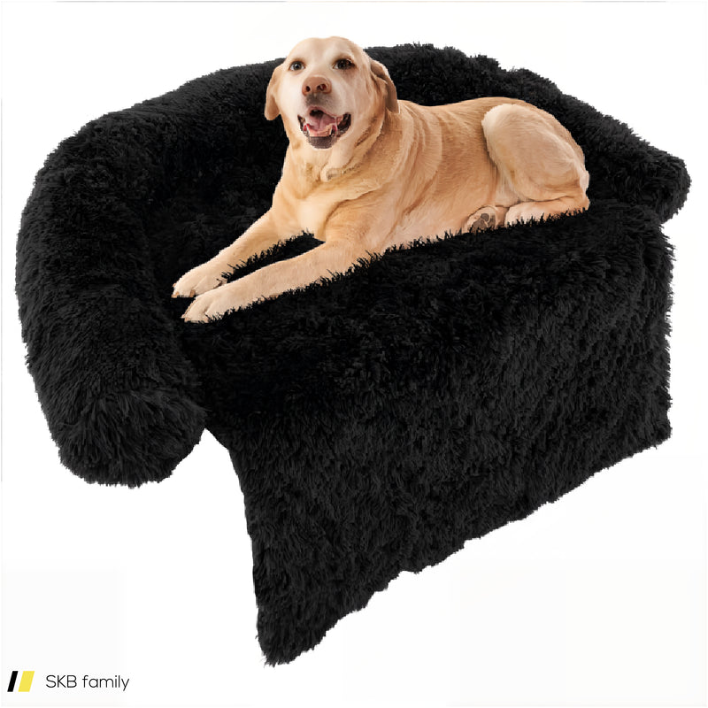 Black Plush Calming Dog Couch Bed With Anti-Slip Bottom 240515-229237