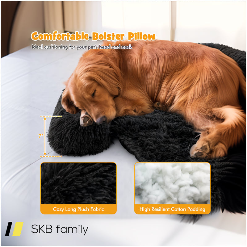 Black Plush Calming Dog Couch Bed With Anti-Slip Bottom 240515-229237