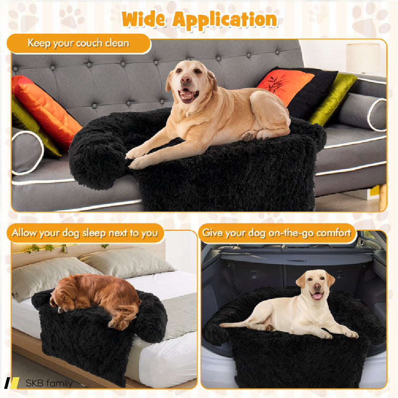 Black Plush Calming Dog Couch Bed With Anti-Slip Bottom 240515-229237