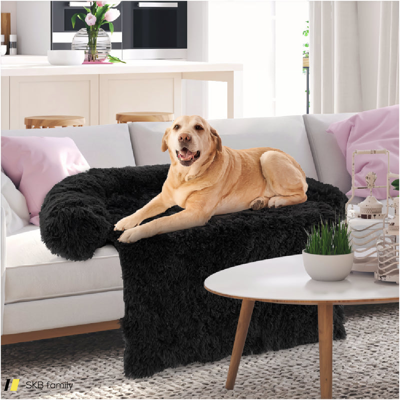 Black Plush Calming Dog Couch Bed With Anti-Slip Bottom 240515-229237