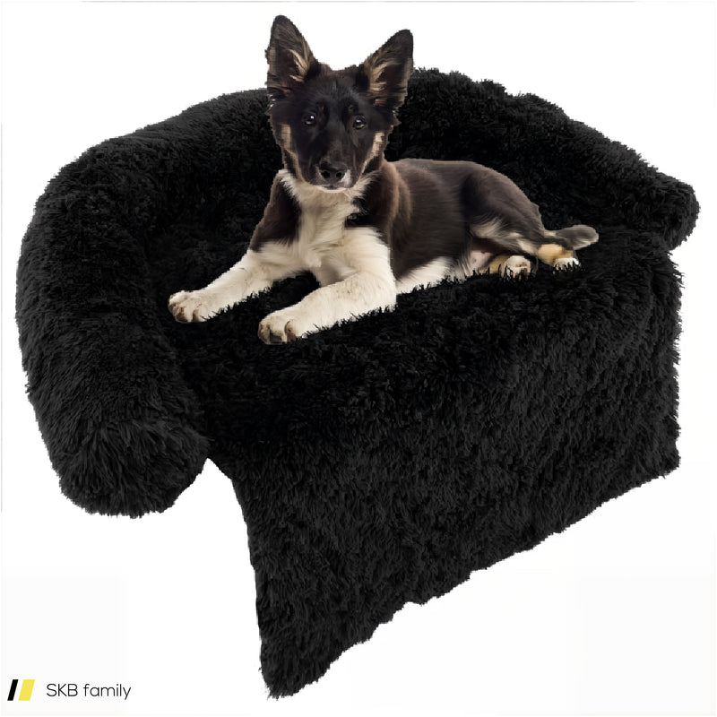 Black Plush Calming Dog Couch Bed With Anti-Slip Bottom 240515-229237