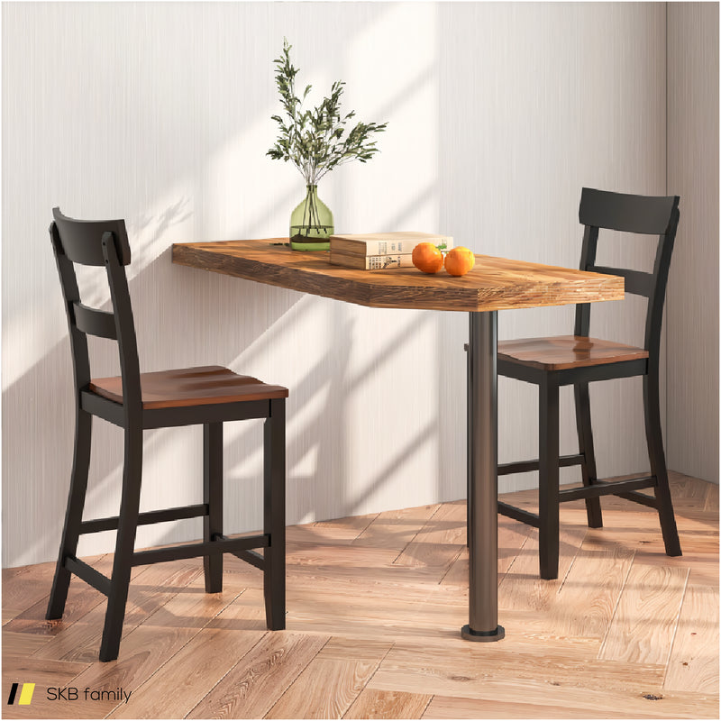 Farmhouse Dining Bar Stool Set Of 2 With Solid Rubber Wood Frame 240515-229239