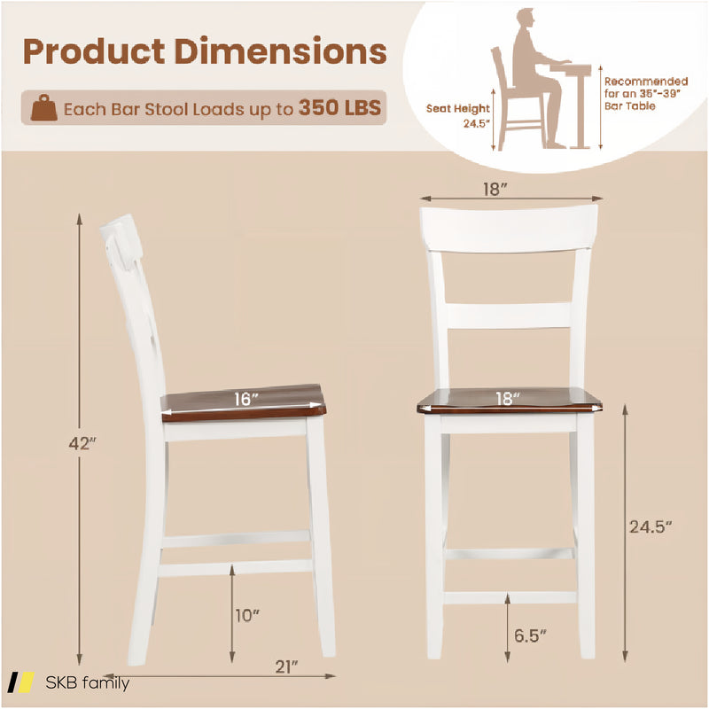 Farmhouse Dining Bar Stool Set Of 2 With Solid Rubber Wood Frame 240515-229239