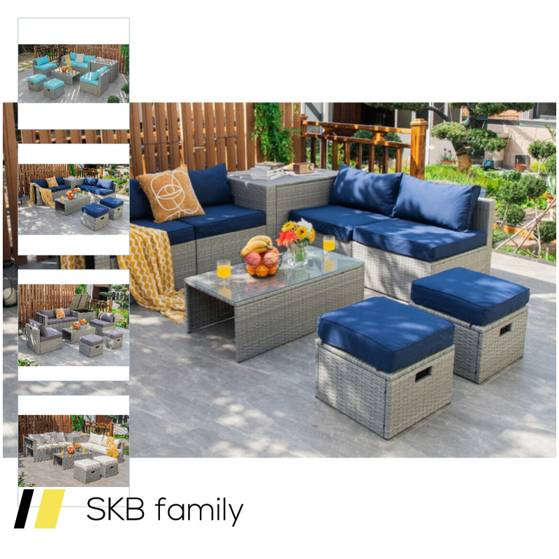 8 Pieces Patio Rattan Furniture Set With Storage Waterproof Cover And Cushion 240515-229242