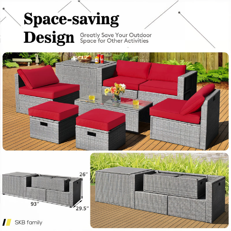 8 Pieces Patio Rattan Furniture Set With Storage Waterproof Cover And Cushion 240515-229242