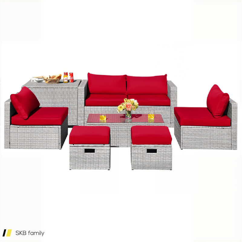 8 Pieces Patio Rattan Furniture Set With Storage Waterproof Cover And Cushion 240515-229242