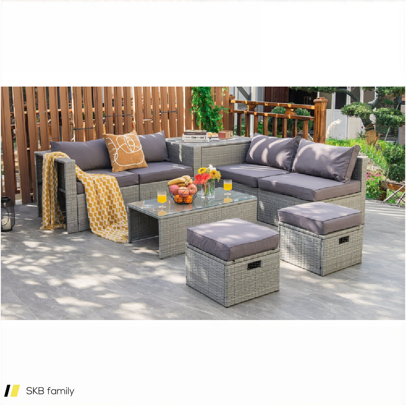 8 Pieces Patio Rattan Furniture Set With Storage Waterproof Cover And Cushion 240515-229242