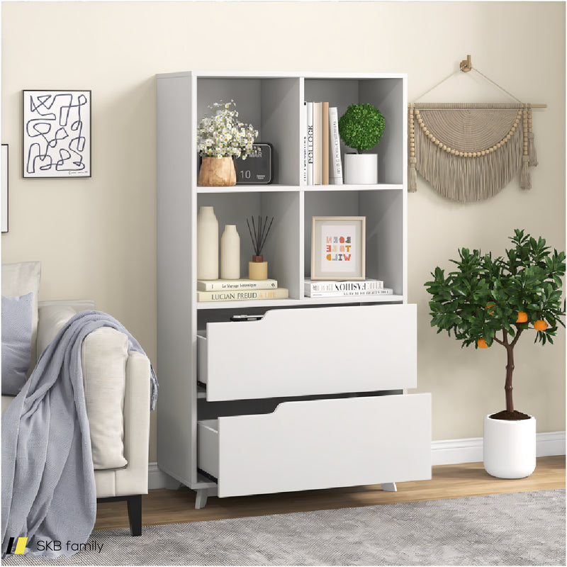 4-Tier Open Bookcase With 2 Drawers And 4 Storage Cubes 240515-229244