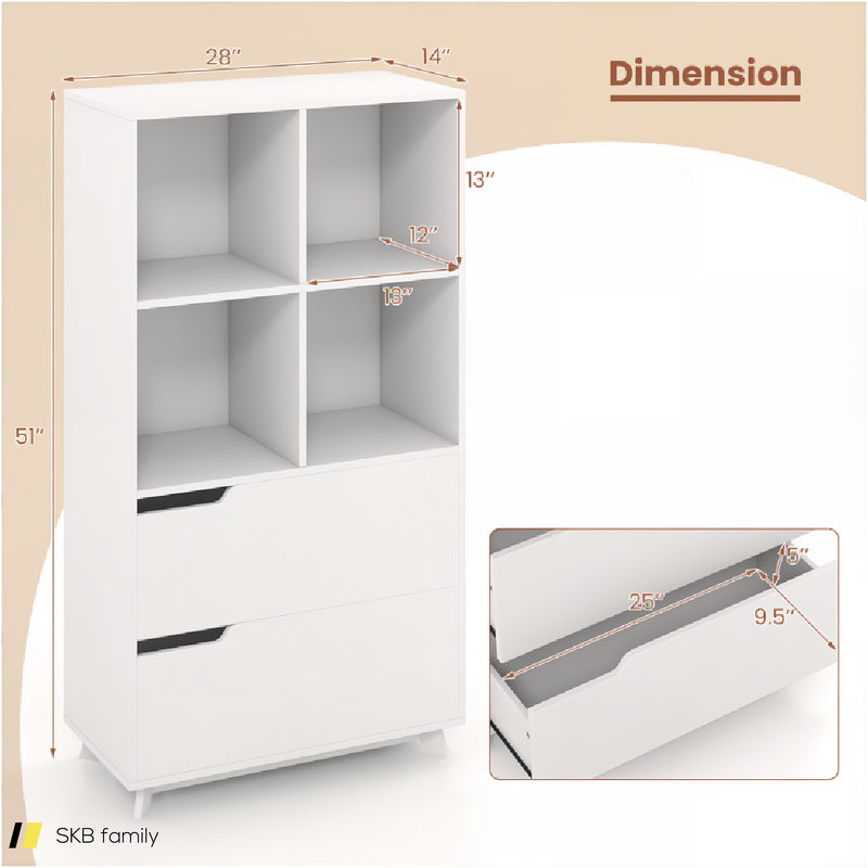 4-Tier Open Bookcase With 2 Drawers And 4 Storage Cubes 240515-229244