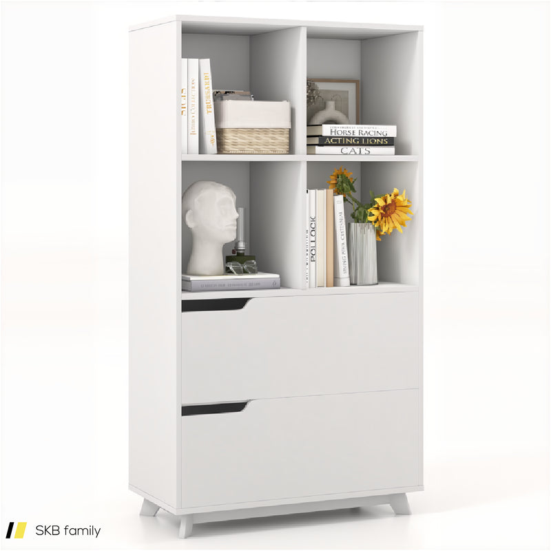 4-Tier Open Bookcase With 2 Drawers And 4 Storage Cubes 240515-229244