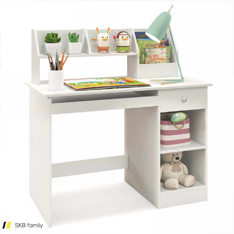 Kids Study Desk Children Writing Table With Hutch Drawer Shelves And Keyboard Tray 240515-229248