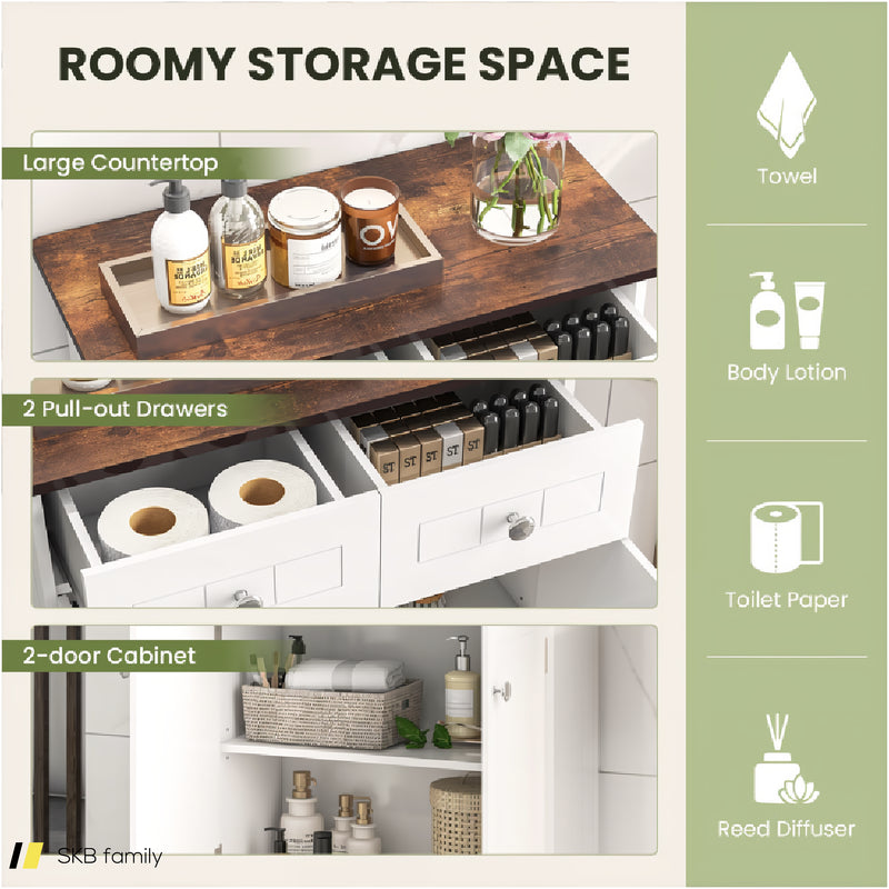 Freestanding Bathroom Floor Cabinet Storage Organizer With 2 Drawers 240515-229251