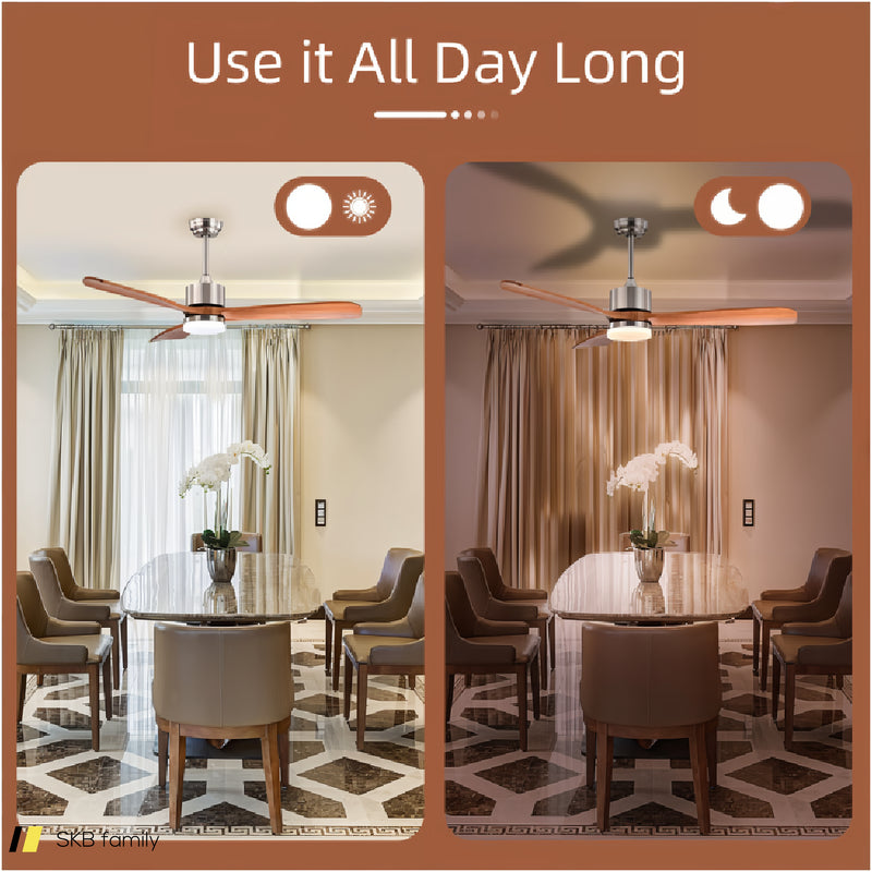 52 Inch Reversible Ceiling Fan With Led Light And Adjustable Temperature 240615-229258