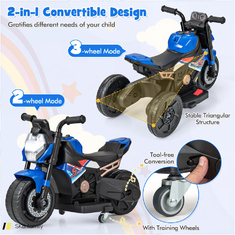 Kids Ride-On Motorcycle 6v Battery Powered Motorbike With Detachable Training Wheels 240615-229260