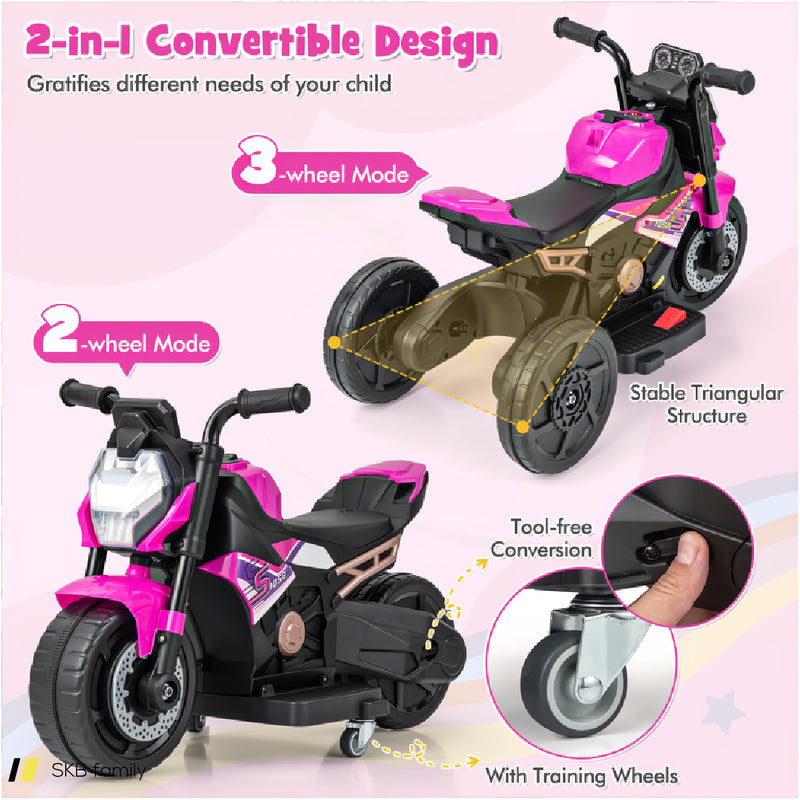 Kids Ride-On Motorcycle 6v Battery Powered Motorbike With Detachable Training Wheels 240615-229260