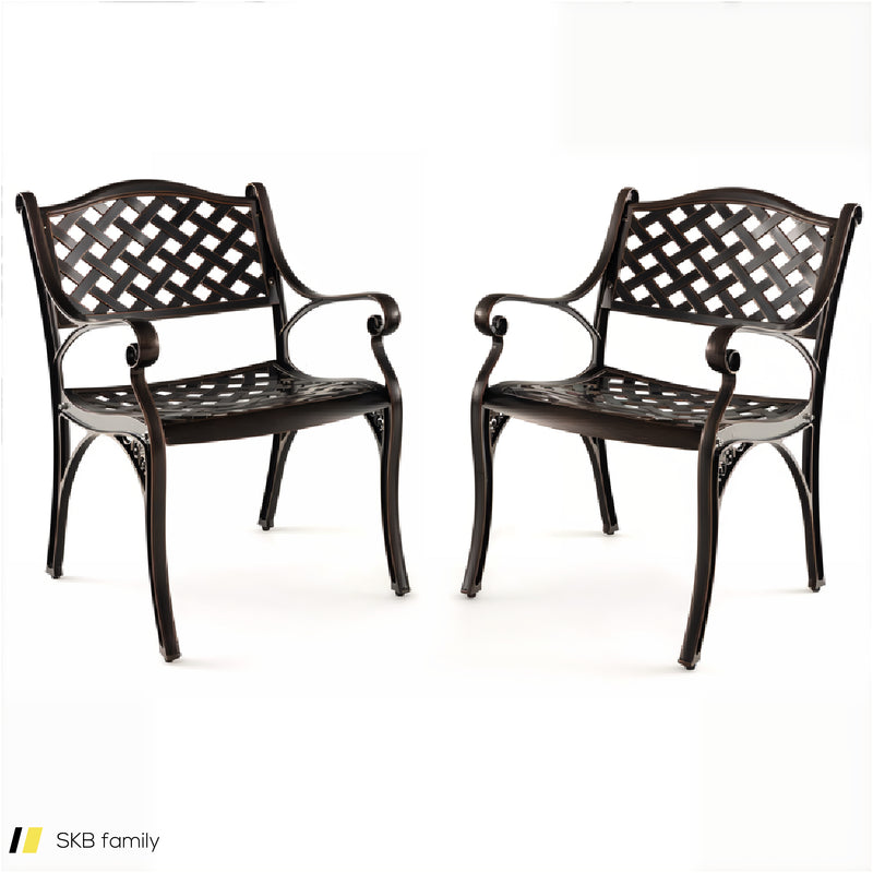 Cast Aluminum Dining Chairs Set Of 2 With Patio Chairs Armrests Flower Pattern 240615-229263