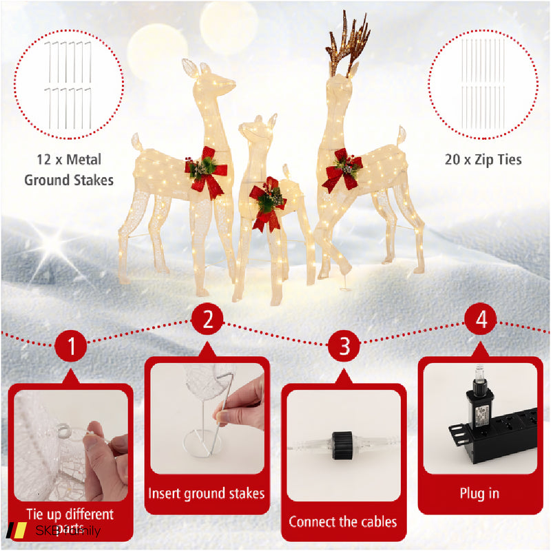 3-Piece Pre-Lit Christmas Reindeer Family With 230 Warm White Led Lights 240615-229265