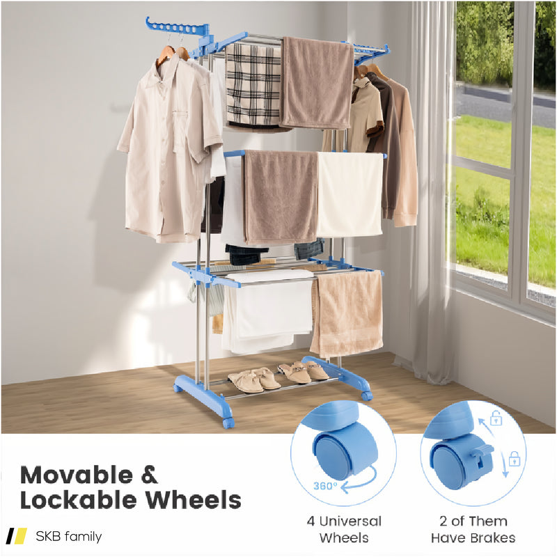 4-Tier Folding Clothes Drying Rack With Rotatable Side Wings 240615-229266